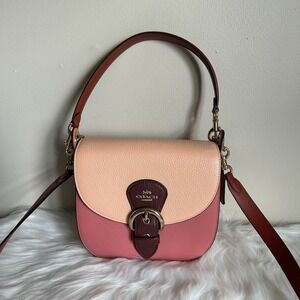 Coach C8160 Kleo Shoulder Bag 23 Faded Blush Multi Colorblock Pebble Leather NEW